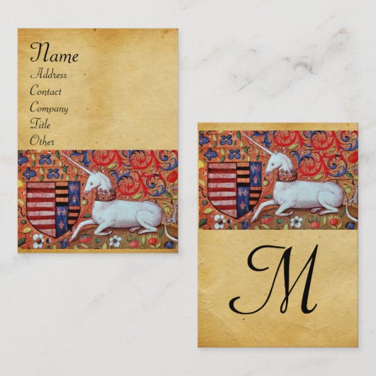 UNICORN/Antiek bruin-perkamentmonogram Visitekaartje (Voorkant / Achterkant)