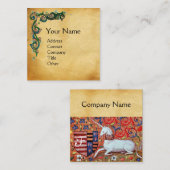 UNICORN/Antiek Floral Brown Parchment Monogram Vierkante Visitekaartje (Voorkant / Achterkant)