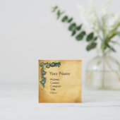 UNICORN/Antiek Floral Brown Parchment Monogram Vierkante Visitekaartje (Staand voorkant)