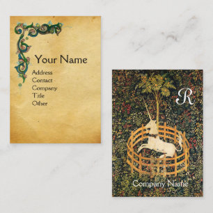 UNICORN/Antiek Floral Brown Parchment Monogram Visitekaartje