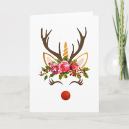 Unicorn Antler/kerstbloemen Feestdagen Kaart