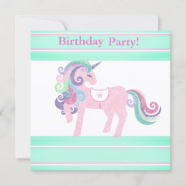 UNICORN AQUA PINK BIRTHDAY ARTIJ INVITATIE KAART