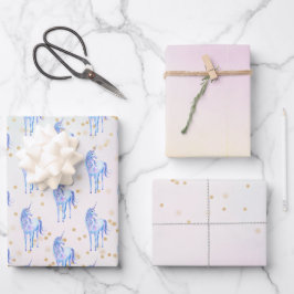 Unicorn Aqua Pink Yellow Tie Dye Gold Confetti Inpakpapier Vel