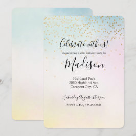 Unicorn Aqua Pink Yellow Tie Dye Gold Confetti Kaart