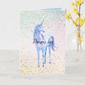 Unicorn Aqua Pink Yellow Tie Dye Gold Confetti Kaart (Gele Bloem)