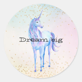 Unicorn Aqua Pink Yellow Tie Dye Gold Confetti Ronde Sticker