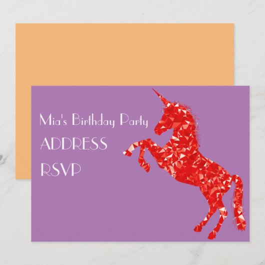 Unicorn art kleurrijke meisjesfeestje kaart (Voorkant / Achterkant)