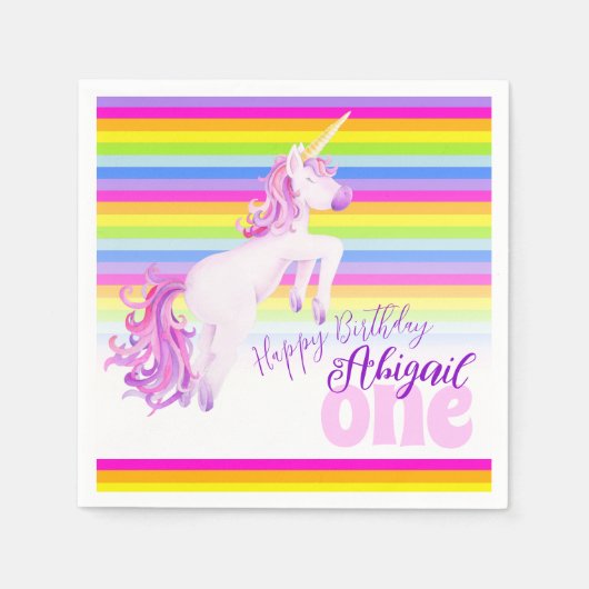 Unicorn art rainbow 1st verjaardag, napkins servet (Voorkant)