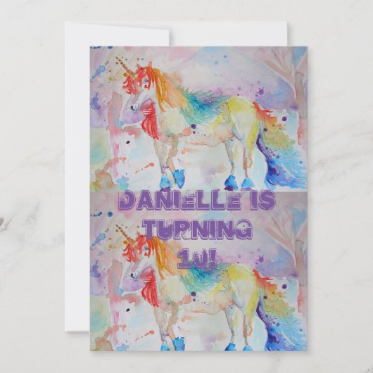 Unicorn Art Waterverf Birthday Uitnodiging (Voorkant)