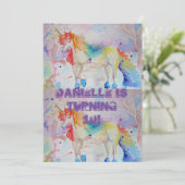 Unicorn Art Waterverf Birthday Uitnodiging (Staand voorkant)