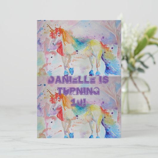 Unicorn Art Waterverf Birthday Uitnodiging (Staand voorkant)