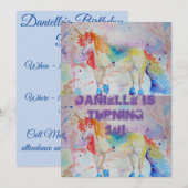 Unicorn Art Waterverf Birthday Uitnodiging (Voorkant / Achterkant)