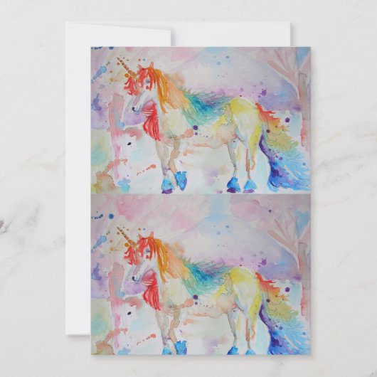 Unicorn Art Waterverf Birthday Uitnodiging (Voorkant)