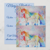 Unicorn Art Waterverf Birthday Uitnodiging (Voorkant / Achterkant)