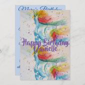 Unicorn Art Waterverf Birthday Uitnodiging (Voorkant / Achterkant)