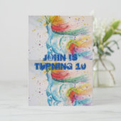 Unicorn Art Waterverf Boys Birthday Uitnodiging (Staand voorkant)