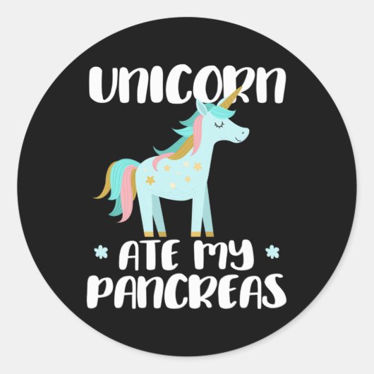 Unicorn Ate My Pancreas - Cute Diabetic Unicorn Wa Ronde Sticker (Voorkant)