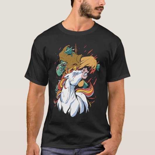 Unicorn Attacking Zombie Horror Cool Gothic T-shirt (Voorkant)