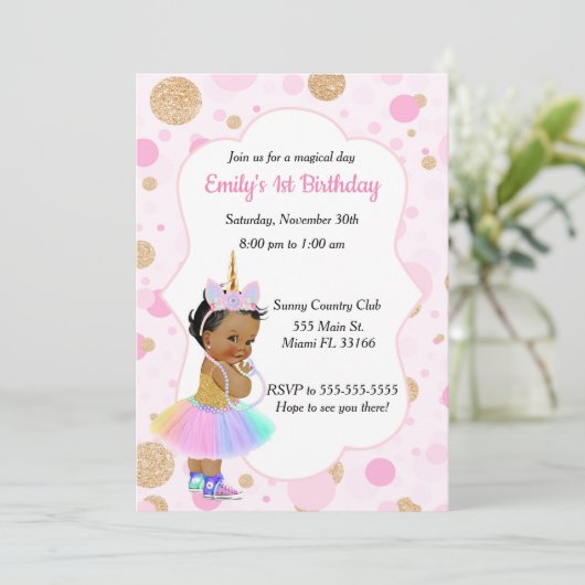 Unicorn Baby 1st Birthday Uitnodiging 3 (Staand voorkant)