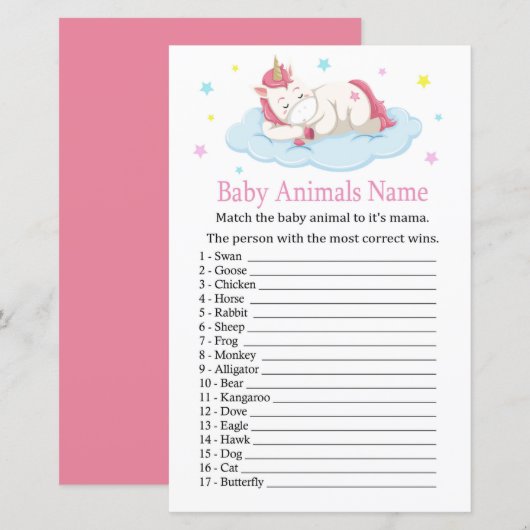 Unicorn Baby Animals Name Game (Voorkant / Achterkant)