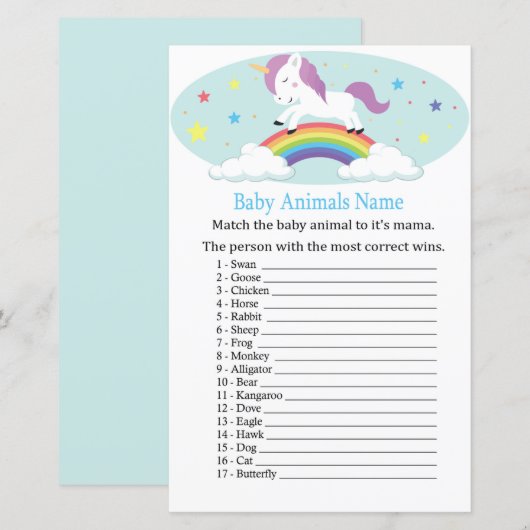 Unicorn Baby Animals Name Game (Voorkant / Achterkant)