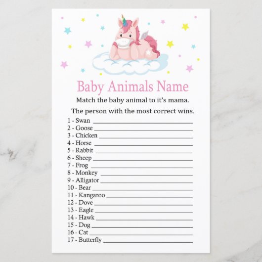 Unicorn Baby Animals Name Game (Voorkant)