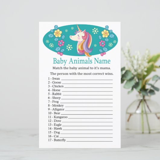 Unicorn Baby Animals Name Game (Staand voorkant)