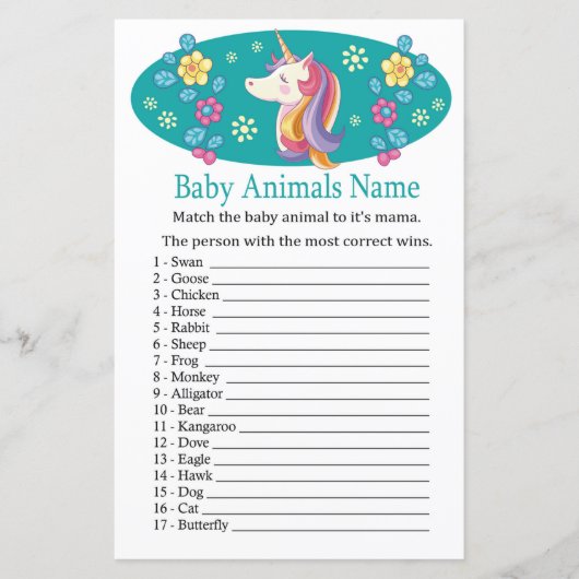 Unicorn Baby Animals Name Game (Voorkant)