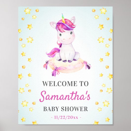 Unicorn Baby Girl Shower Sprinkle Party Welkom Poster (Voorkant)
