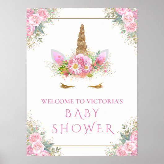 Unicorn Baby Girl Shower Welkom Poster (Voorkant)