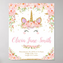 Unicorn Baby Nursery Bedroom Birth Stats Sign.