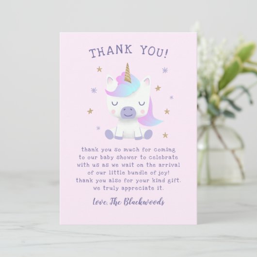 Unicorn Baby shower Bedankkaart (Staand voorkant)