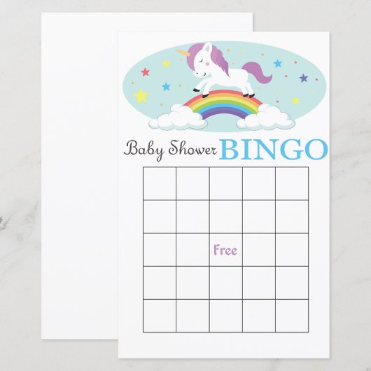 Unicorn baby shower bingo (Voorkant / Achterkant)