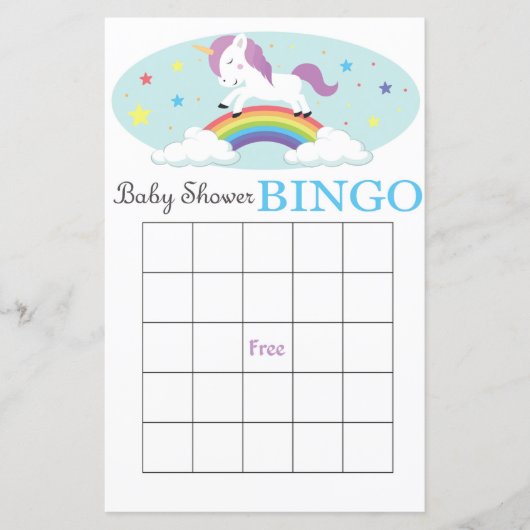 Unicorn baby shower bingo (Voorkant)