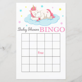 Unicorn baby shower bingo card, Unicorn bingo