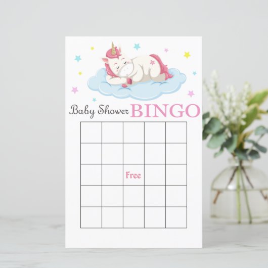 Unicorn baby shower bingo card, Unicorn bingo (Staand voorkant)