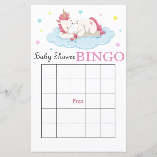 Unicorn baby shower bingo card, Unicorn bingo (Voorkant)