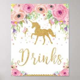 Unicorn Baby shower Birthday Drink Sign Fairy Poster