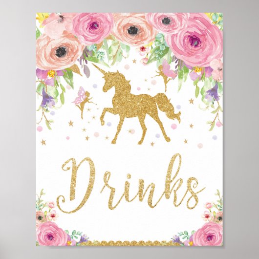 Unicorn Baby shower Birthday Drink Sign Fairy Poster (Voorkant)