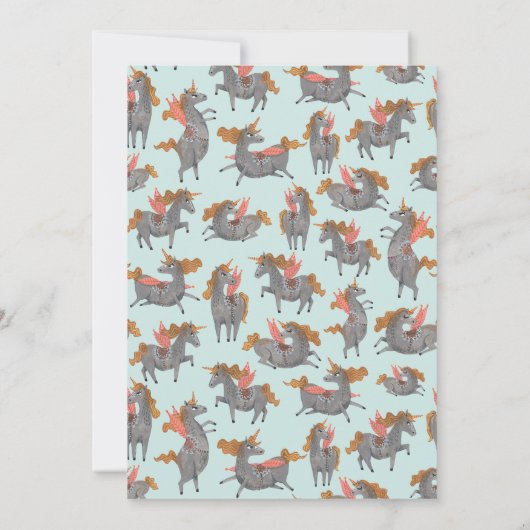 Unicorn | BABY SHOWER | Blauw | Uitnodiging (Achterkant)