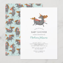 Unicorn | BABY SHOWER | Blauw | Uitnodiging