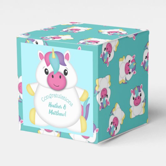 Unicorn Baby shower Blauwgroen Bedankdoosjes (Voorkant Zijde)