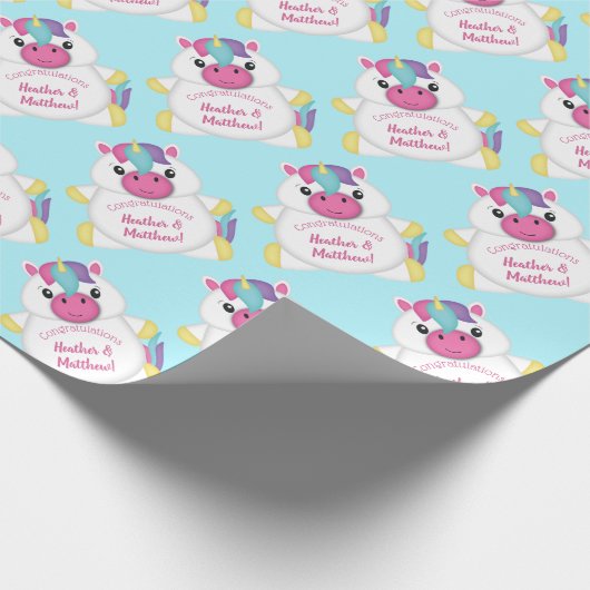 Unicorn Baby shower Blauwgroen Cadeaupapier (Hoek)