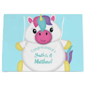 Unicorn Baby shower Blauwgroen Groot Cadeauzakje (Voorkant)