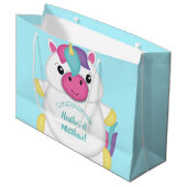 Unicorn Baby shower Blauwgroen Groot Cadeauzakje (Voorkant Gekanteld)