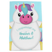 Unicorn Baby shower Blauwgroen Medium Cadeauzakje (Voorkant)