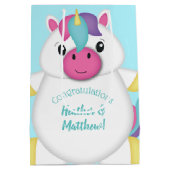 Unicorn Baby shower Blauwgroen Medium Cadeauzakje (Achterkant)