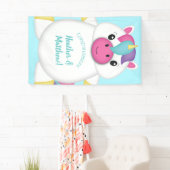 Unicorn Baby shower Blauwgroen Spandoek (Insitu)