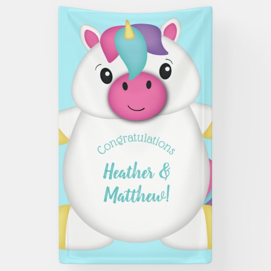 Unicorn Baby shower Blauwgroen Spandoek (Verticaal)