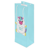 Unicorn Baby shower Blauwgroen Wijn Cadeautas (Achterkant Gekanteld)